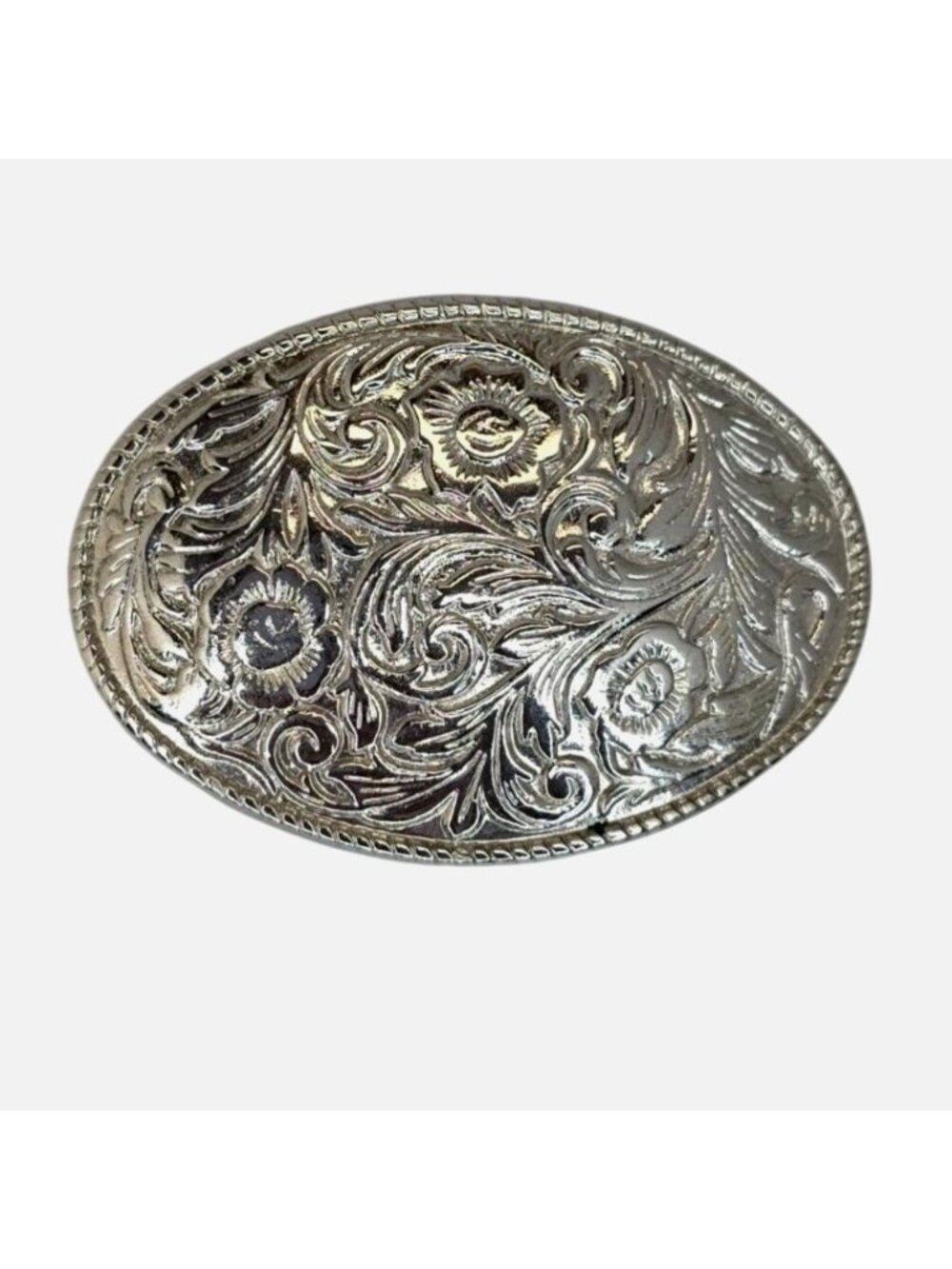 Vintage Rockmount Ranchwear Western Silver-Tone Belt Buckle Floral Engraving USA